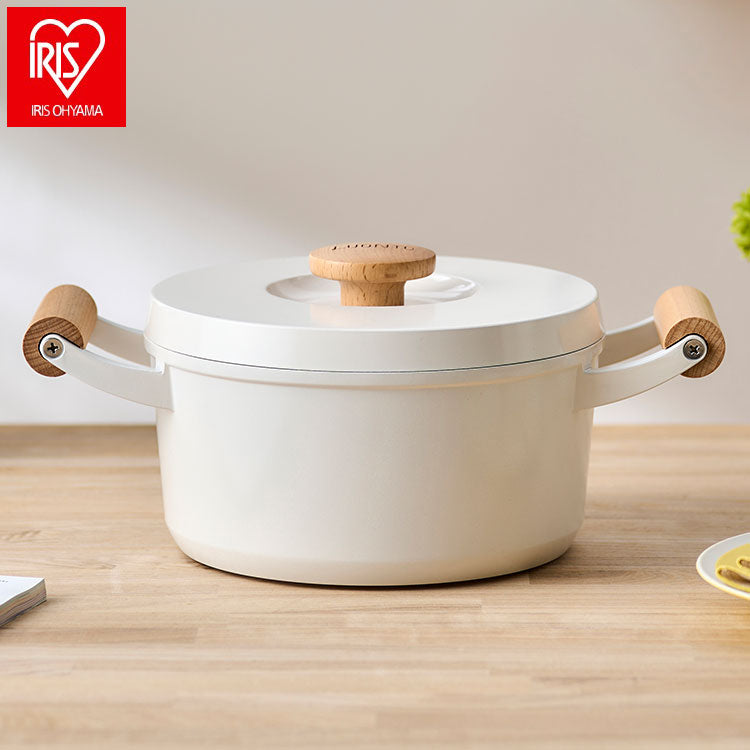 アイリスオーヤマ ルオント LUONTO 20cm 両手無加水鍋 LUO-P20 ホワイト 両手鍋 セラミック IRIS OHYAMA(代引不可)