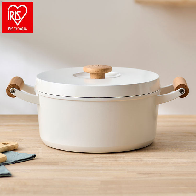 アイリスオーヤマ ルオント LUONTO 24cm 両手無加水鍋 LUO-P24 ホワイト 両手鍋 セラミック IRIS OHYAMA(代引不可)