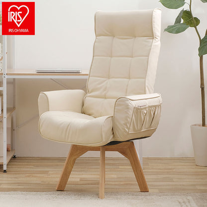 アイリスオーヤマ 回転チェア レザー調 ハイバック LECN-KHB アイボリー 肘付き 回転チェア リクライニングチェア 椅子 イス チェア デスクチェア IRIS OHYAMA(代引不可)