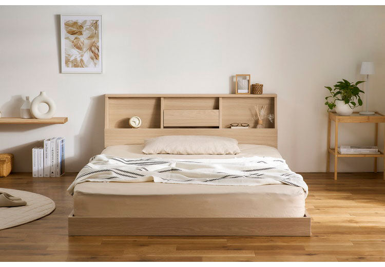 アイリスオーヤマ フロアベッド セミダブル FBF-SD ナチュラル 棚付き ローベッド ベッドフレーム すのこベッド IRIS OHYAMA(代引不可)