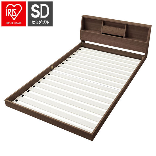 アイリスオーヤマ フロアベッド セミダブル FBF-SD ウォールナット 棚付き ローベッド ベッドフレーム すのこベッド IRIS OHYAMA(代引不可)