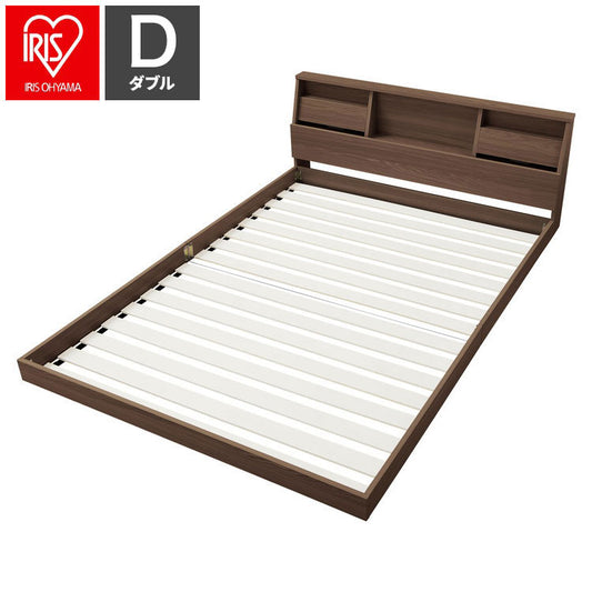 アイリスオーヤマ フロアベッド ダブル FBF-D ウォールナット 棚付き ローベッド ベッドフレーム すのこベッド IRIS OHYAMA(代引不可)