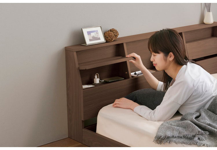 アイリスオーヤマ フロアベッド ダブル FBF-D ウォールナット 棚付き ローベッド ベッドフレーム すのこベッド IRIS OHYAMA(代引不可)