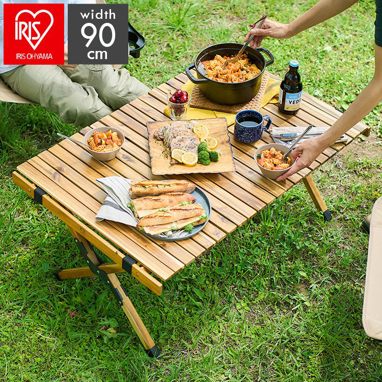 アイリスオーヤマ ウッドロールテーブル WRT-90 アカシア ロールテーブル キャンプ アウトドア テーブル 机 IRIS OHYAMA(代引不可)
