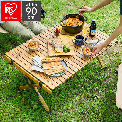 アイリスオーヤマ ウッドロールテーブル WRT-90 アカシア ロールテーブル キャンプ アウトドア テーブル 机 IRIS OHYAMA(代引不可)
