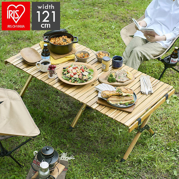アイリスオーヤマ ウッドロールテーブル WRT-120 アカシア ロールテーブル キャンプ アウトドア テーブル 机 IRIS OHYAMA(代引不可)