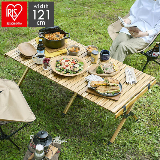 アイリスオーヤマ ウッドロールテーブル WRT-120 アカシア ロールテーブル キャンプ アウトドア テーブル 机 IRIS OHYAMA(代引不可)