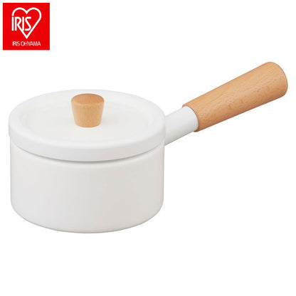 アイリスオーヤマ ミルクパン 14cm MLKP-14 オフホワイト 鍋 小鍋 セラミック鍋 天然木ハンドル くすみカラー 可愛い かわいい おしゃれ IRIS OHYAMA(代引不可)
