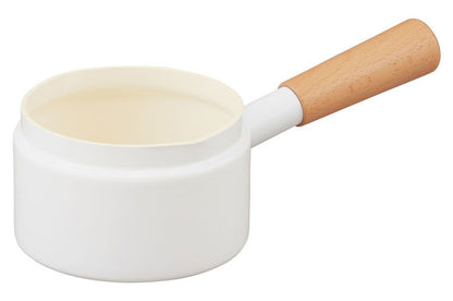 アイリスオーヤマ ミルクパン 14cm MLKP-14 オフホワイト 鍋 小鍋 セラミック鍋 天然木ハンドル くすみカラー 可愛い かわいい おしゃれ IRIS OHYAMA(代引不可)