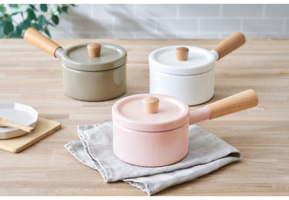 アイリスオーヤマ ミルクパン 14cm MLKP-14 オフホワイト 鍋 小鍋 セラミック鍋 天然木ハンドル くすみカラー 可愛い かわいい おしゃれ IRIS OHYAMA(代引不可)