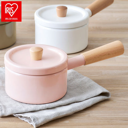 アイリスオーヤマ ミルクパン 14cm MLKP-14 ライトピンク 鍋 小鍋 セラミック鍋 天然木ハンドル くすみカラー 可愛い かわいい おしゃれ IRIS OHYAMA(代引不可)