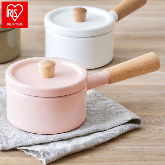 アイリスオーヤマ ミルクパン 14cm MLKP-14 ライトピンク 鍋 小鍋 セラミック鍋 天然木ハンドル くすみカラー 可愛い かわいい おしゃれ IRIS OHYAMA(代引不可)