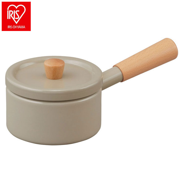 アイリスオーヤマ ミルクパン 14cm MLKP-14 ウォームグレー 鍋 小鍋 セラミック鍋 天然木ハンドル くすみカラー 可愛い かわいい おしゃれ IRIS OHYAMA(代引不可)