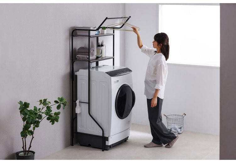 アイリスオーヤマ スタイルランドリーラック ハンガーバー付き HSLR-695R ブラック 洗濯機ラック IRIS OHYAMA(代引不可)