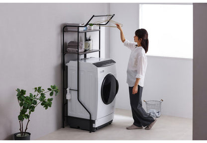 アイリスオーヤマ スタイルランドリーラック ハンガーバー付き HSLR-695R ブラック 洗濯機ラック IRIS OHYAMA(代引不可)