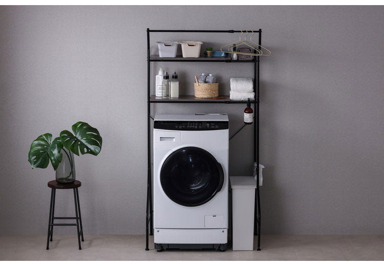 アイリスオーヤマ 伸縮スタイルランドリーラック ハンガーバー付き HSLR-EX895 ブラック 洗濯機ラック 伸縮式 ラック 棚 IRIS OHYAMA(代引不可)