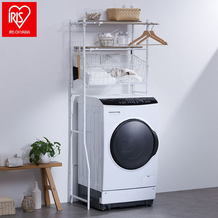 アイリスオーヤマ バスケット付き伸縮スタイルランドリーラック BSSL-860R ホワイト 洗濯かご ランドリーバスケット 洗濯機ラック 伸縮式 ラック 棚 IRIS OHYAMA(代引不可)