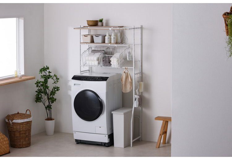アイリスオーヤマ バスケット付き伸縮スタイルランドリーラック BSSL-860R ホワイト 洗濯かご ランドリーバスケット 洗濯機ラック 伸縮式 ラック 棚 IRIS OHYAMA(代引不可)
