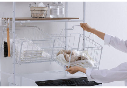 アイリスオーヤマ バスケット付き伸縮スタイルランドリーラック BSSL-860R ホワイト 洗濯かご ランドリーバスケット 洗濯機ラック 伸縮式 ラック 棚 IRIS OHYAMA(代引不可)