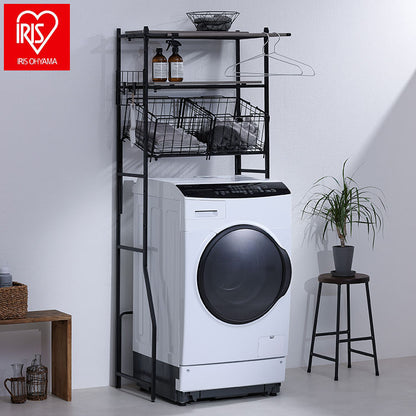 アイリスオーヤマ バスケット付き伸縮スタイルランドリーラック BSSL-860R ブラック 洗濯かご ランドリーバスケット 洗濯機ラック 伸縮式 ラック 棚 IRIS OHYAMA(代引不可)
