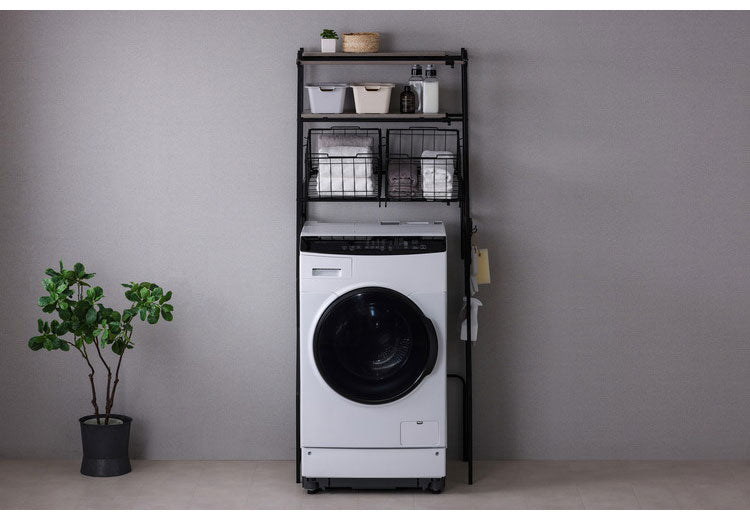 アイリスオーヤマ バスケット付き伸縮スタイルランドリーラック BSSL-860R ブラック 洗濯かご ランドリーバスケット 洗濯機ラック 伸縮式 ラック 棚 IRIS OHYAMA(代引不可)