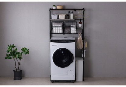 アイリスオーヤマ バスケット付き伸縮スタイルランドリーラック BSSL-860R ブラック 洗濯かご ランドリーバスケット 洗濯機ラック 伸縮式 ラック 棚 IRIS OHYAMA(代引不可)