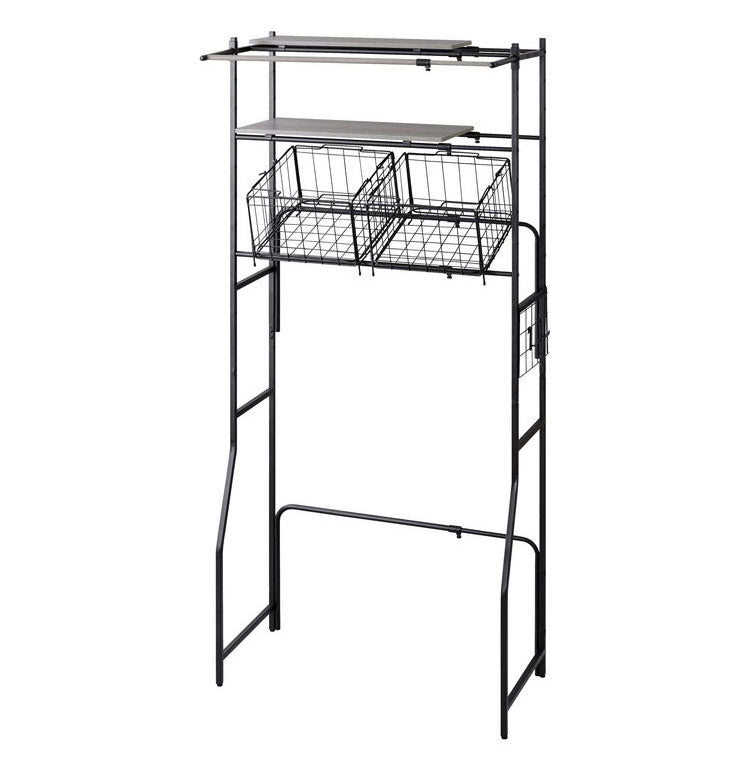 アイリスオーヤマ バスケット付き伸縮スタイルランドリーラック BSSL-860R ブラック 洗濯かご ランドリーバスケット 洗濯機ラック 伸縮式 ラック 棚 IRIS OHYAMA(代引不可)