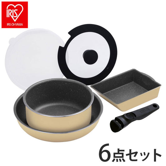 アイリスオーヤマ ダイヤモンドコートパン ガス6点セット DCG-T6S クレイベージュ フライパンセット フライパン 鍋 6点セット ガス火 IRIS OHYAMA(代引不可)
