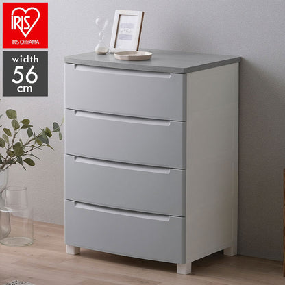 アイリスオーヤマ ウッドトップノックダウンチェスト 幅56cm 4段 KDMG-564WT ライトグレー 木目調 天板 収納ケース リビングチェスト クローゼット ウッドトップチェスト IRIS OHYAMA(代引不可)