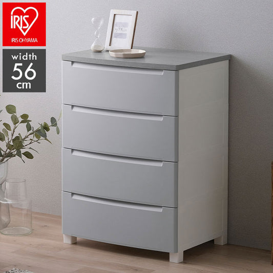アイリスオーヤマ ウッドトップノックダウンチェスト 幅56cm 4段 KDMG-564WT ライトグレー 木目調 天板 収納ケース リビングチェスト クローゼット ウッドトップチェスト IRIS OHYAMA(代引不可)