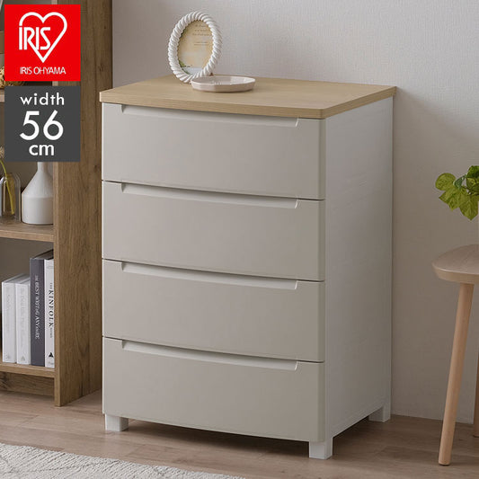 アイリスオーヤマ ウッドトップノックダウンチェスト 幅56cm 4段 KDMG-564WT ベージュ 木目調 天板 収納ケース リビングチェスト クローゼット ウッドトップチェスト IRIS OHYAMA(代引不可)
