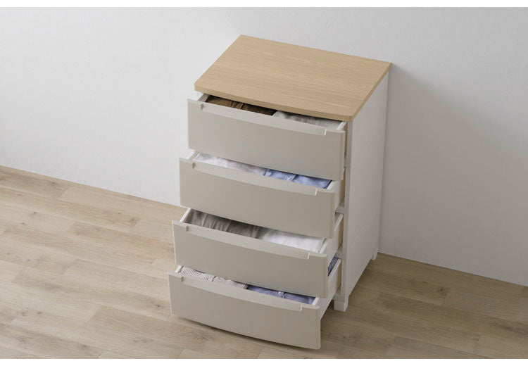 アイリスオーヤマ ウッドトップノックダウンチェスト 幅56cm 4段 KDMG-564WT ベージュ 木目調 天板 収納ケース リビングチェスト クローゼット ウッドトップチェスト IRIS OHYAMA(代引不可)