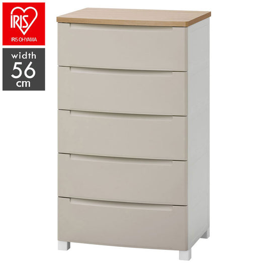 アイリスオーヤマ ウッドトップノックダウンチェスト 幅56cm 5段 KDMG-565WT ベージュ 木目調 天板 収納ケース リビングチェスト クローゼット ウッドトップチェスト IRIS OHYAMA(代引不可)