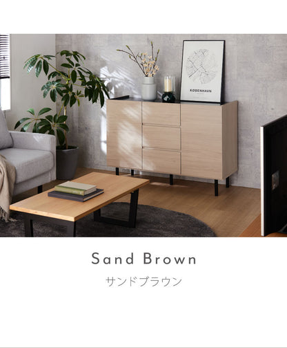 北欧風 キャビネット 幅125 オーク 日本製 完成品 引き出し3段 おしゃれ カウンター 間仕切り 国産 ナチュラル 木目 オレフィン 脚付き 収納 チェスト リビング 収納 スチール脚(代引不可)