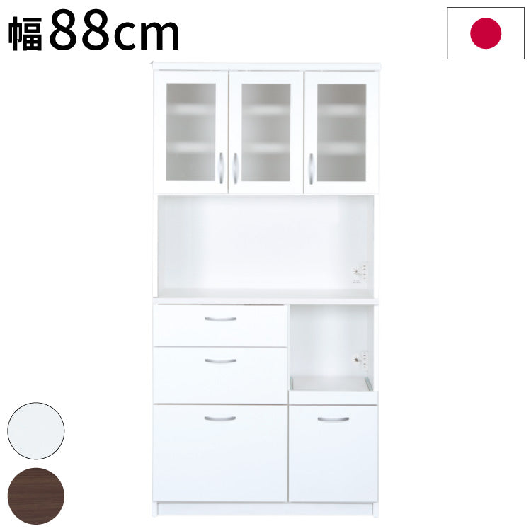 キッチンボード 日本製 完成品 幅88×奥行42.5×高さ175cm 汚れに強いEBコート フルスライドレール 採用 キッチン収納 収納(代引不可)
