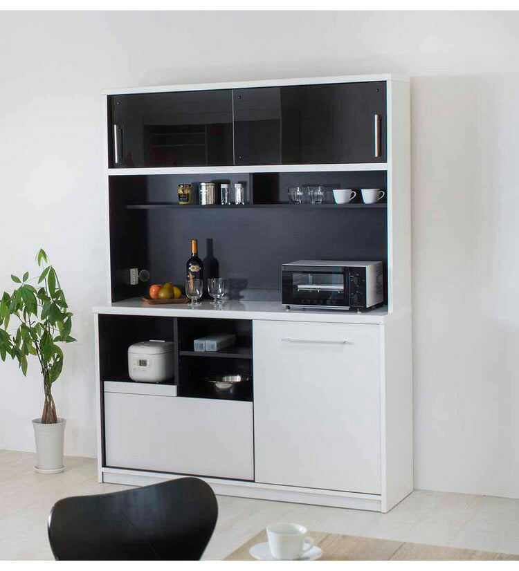 食器棚 幅120cm 奥行45cm 高さ85cm 完成品 棚 国産 日本製 キッチンボード ダイニングボード カップボード レンジボード 引き戸 スライド 一人暮らし 新生活 収納(代引不可)