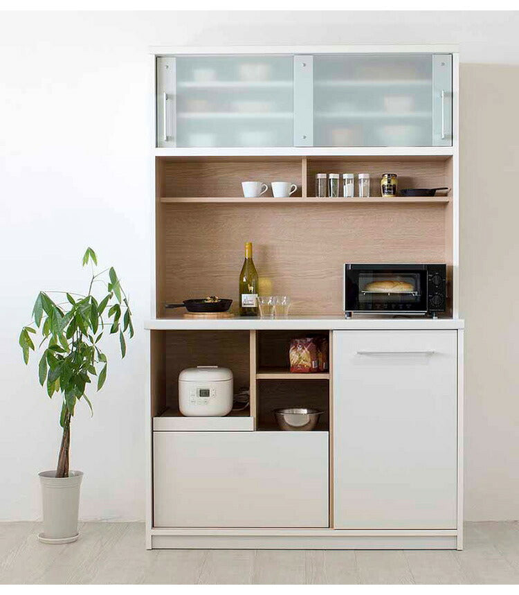 食器棚 幅120cm 奥行45cm 高さ188cm 完成品 棚 国産 日本製 キッチンボード ダイニングボード カップボード レンジボード 引き戸 スライド 一人暮らし 新生活 収納(代引不可)