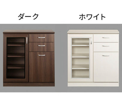 キッチンカウンター 幅80 ガラス扉 日本製 完成品 北欧風 カウンターテーブル 食器棚 引き戸 レンジ台 キッチンワゴン 炊飯器 ラック 収納 ガラス扉 引出し コンセント(代引不可)