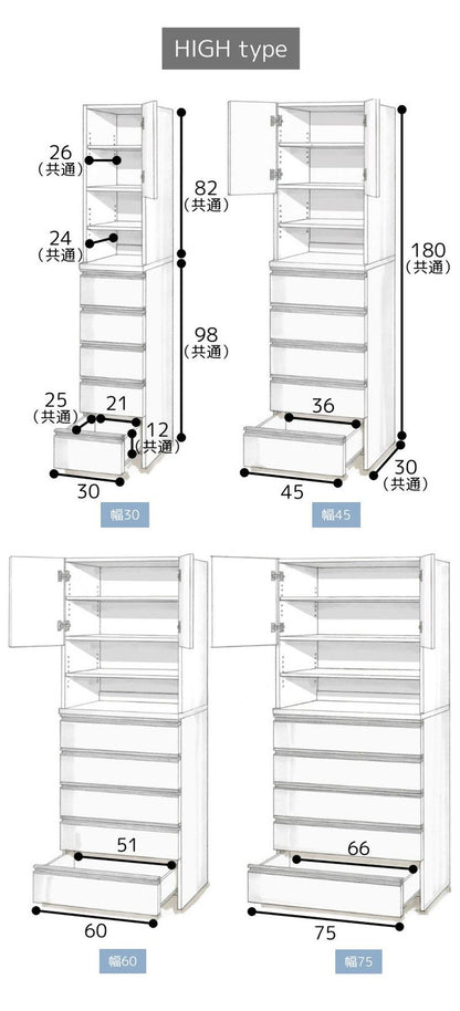 日本製 鏡面仕上げの高級ランドリーチェスト チェスト 幅75cm 高さ100cm 背面化粧仕上げ 完成品 開梱設置無料 薄型 棚 ランドリーチェスト ランドリーラック