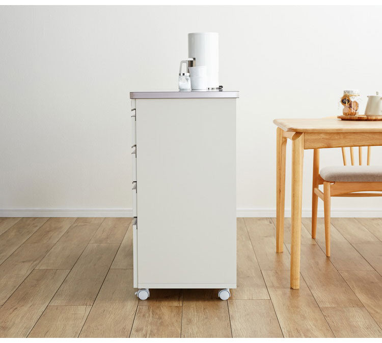 キッチンカウンター 間仕切り ステンレス天板 幅120 完成品 国産 背面化粧仕上げ 鏡面仕上げ 【開梱設置無料】キャスター付き 4段 レンジ台 レンジラック 食器棚 キッチンワゴン(代引不可)