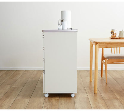 キッチンカウンター 間仕切り ステンレス天板 幅120 完成品 国産 背面化粧仕上げ 鏡面仕上げ 【開梱設置無料】キャスター付き 4段 レンジ台 レンジラック 食器棚 キッチンワゴン(代引不可)