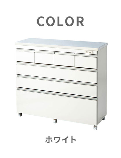 キッチンカウンター 間仕切り ステンレス天板 幅120 完成品 国産 背面化粧仕上げ 鏡面仕上げ 【開梱設置無料】キャスター付き 4段 レンジ台 レンジラック 食器棚 キッチンワゴン(代引不可)