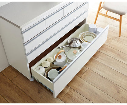 キッチンカウンター 間仕切り ステンレス天板 幅120 完成品 国産 背面化粧仕上げ 鏡面仕上げ 【開梱設置無料】キャスター付き 4段 レンジ台 レンジラック 食器棚 キッチンワゴン(代引不可)