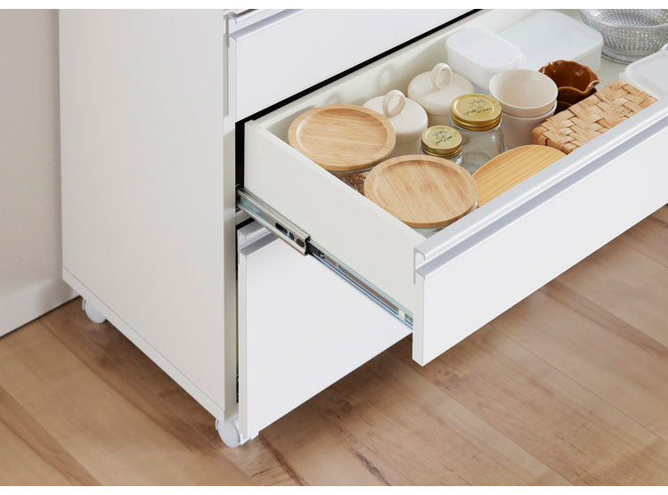 キッチンカウンター 間仕切り ステンレス天板 幅60 完成品 国産 背面化粧仕上げ 鏡面仕上げ 【開梱設置無料】 キャスター付き 4段 レンジ台 レンジラック 食器棚 キッチンワゴン(代引不可)