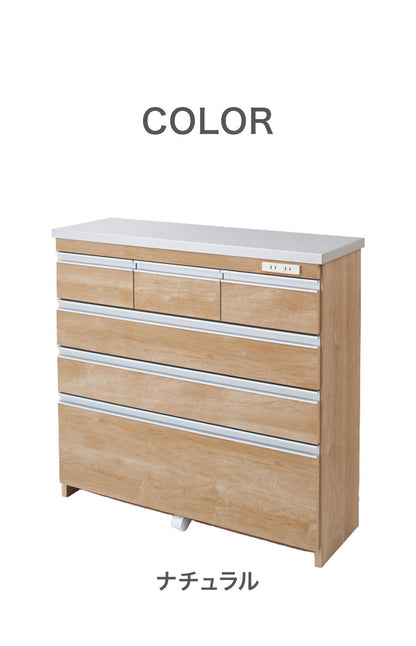 【完成品 日本製】キッチンカウンター ステンレス天板 幅90 高さ85 4段 背面化粧仕上げ 鏡面仕上げ 間仕切り オープンスライド 完成品 国産 テーブル 食器棚 キッチンボード 引き出し(代引不可)