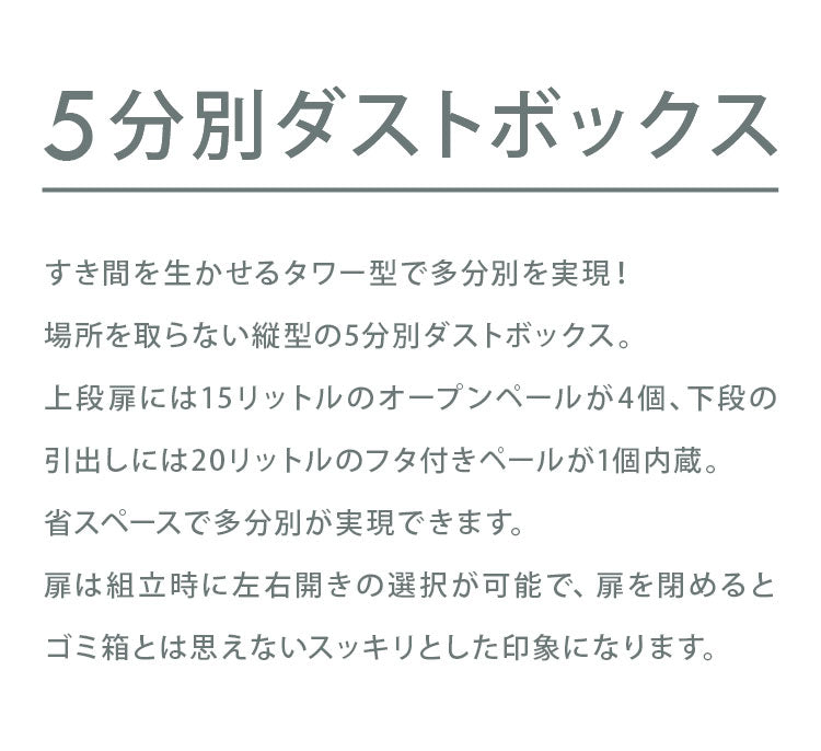 【5%OFF】日本製 ゴミ箱 4段 5分別 北欧風 ダストボックス 幅37cm×180cm 分別 ごみ箱 縦型 分別ごみ箱 縦型ゴミ箱 大容量 キャスターペール 缶 ビン ペットボトル(代引不可)