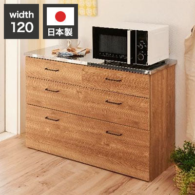 日本製 ステンレス キッチンカウンター ヴィンテージ調 120cm 北欧 おしゃれ かわいい 収納 ステンレスゴミ箱 上ラック レンジラック ダスト ボックスレンジ 日本製 開梱設置