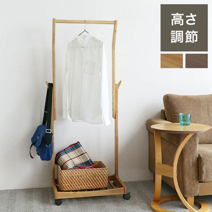 ハンガーラック 高さ調節 5段階 スリム キャスター付 棚 ランドセル フック 子供 キッズ 大人 幅58.5 奥行38.5 木製 おしゃれ 服掛け コート掛け(代引不可)(代引不可)