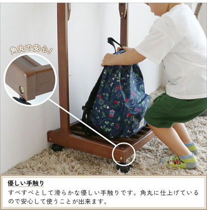 ハンガーラック 高さ調節 5段階 スリム キャスター付 棚 ランドセル フック 子供 キッズ 大人 幅58.5 奥行38.5 木製 おしゃれ 服掛け コート掛け(代引不可)(代引不可)