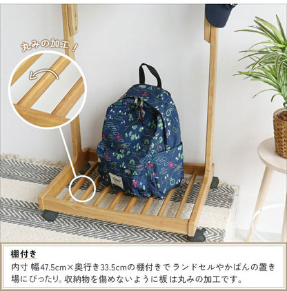 ハンガーラック 高さ調節 5段階 スリム キャスター付 棚 ランドセル フック 子供 キッズ 大人 幅58.5 奥行38.5 木製 おしゃれ 服掛け コート掛け(代引不可)(代引不可)